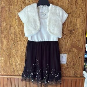 Knitworks White and Black Formal Kids Dress